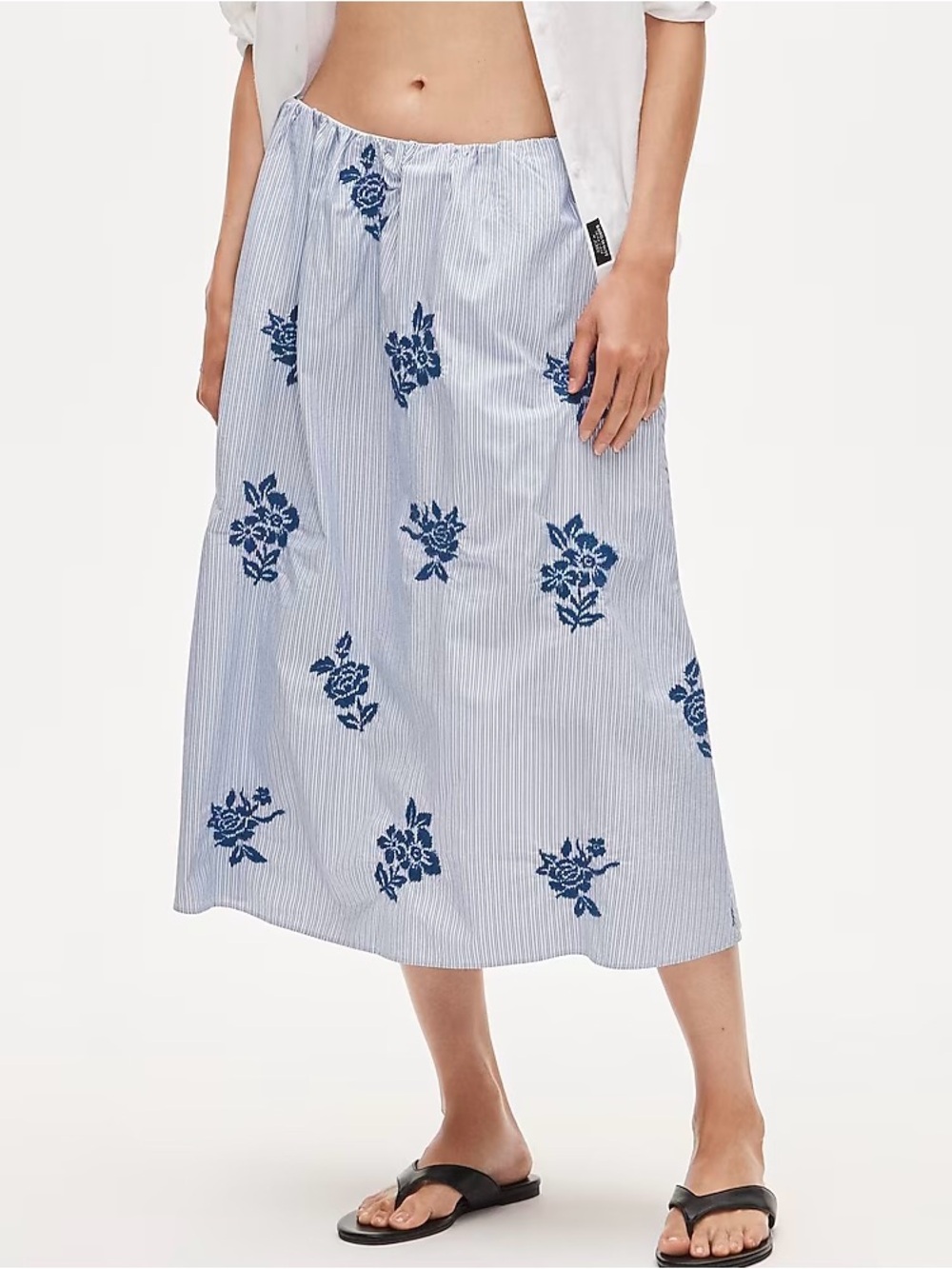 NWT J.Crew Beckett Midi Skirt in embroidered floral stripe - Twin Blue Stripes